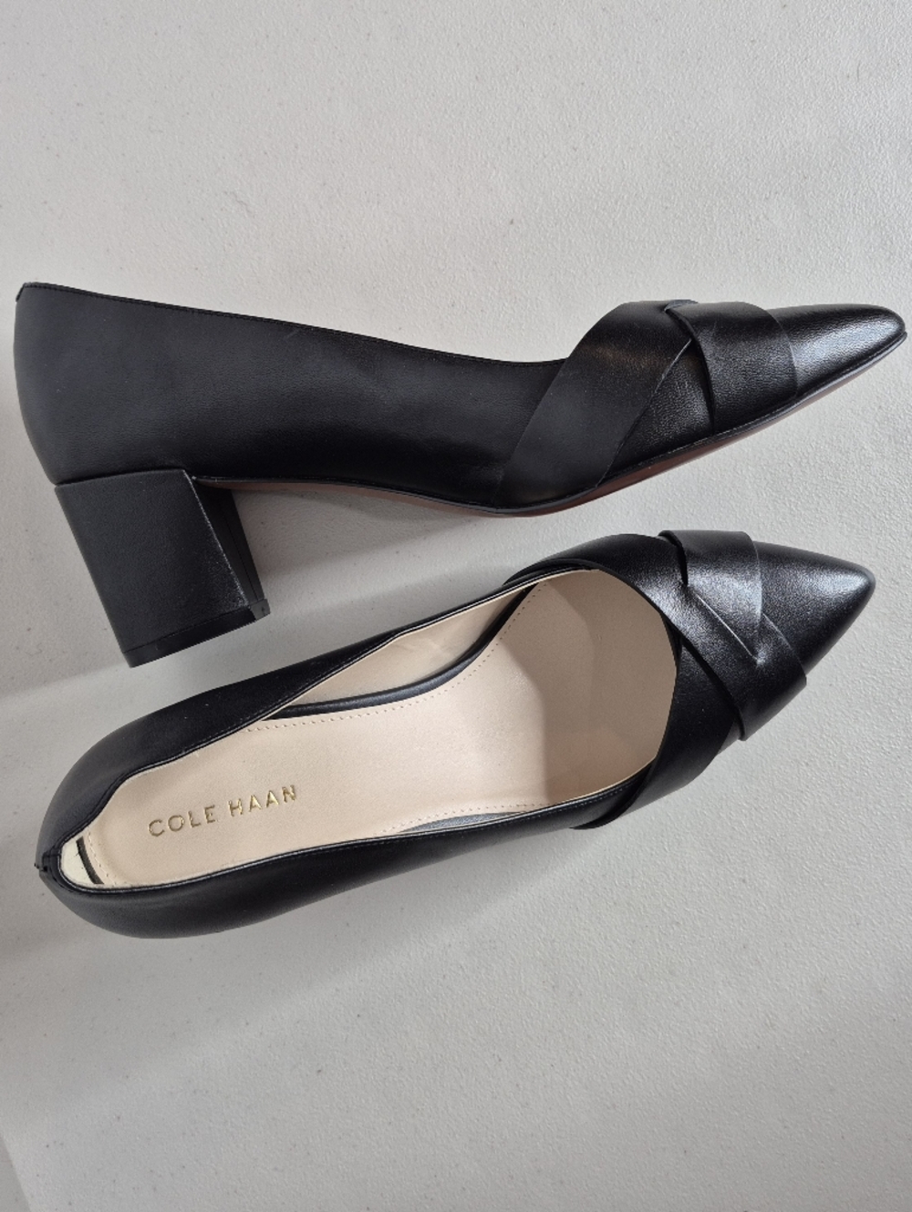 Cole Haan Carlee Black Leather Pointed Toe Block Heel Pumps - Size 8